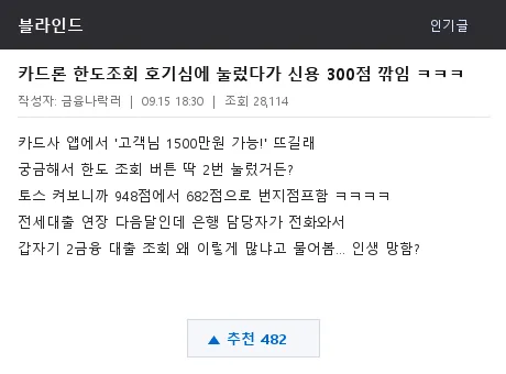 블라인드 금융 게시판 캡처