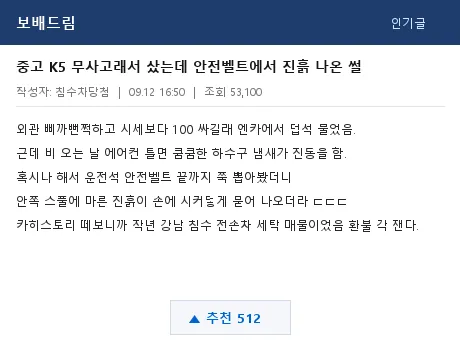 보배드림 침수차 구별 썰 캡처