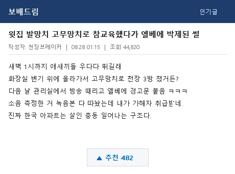보배드림 층간소음 썰 캡처